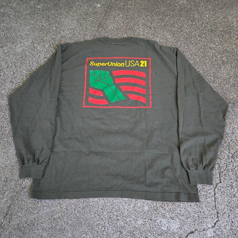 Vtg Y2k UNION x SUPERVSN Fist Flag Graphic Designer Streetwear Collab T Shirt XL